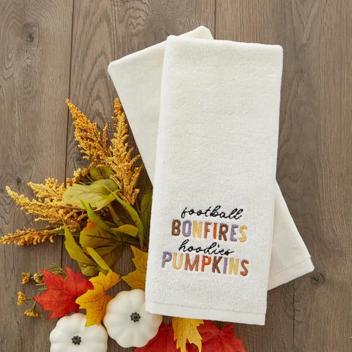 Miniatura 3 de SKL Home Juego de 2 toallas de mano bordadas con diseño de calabazas de fútbol otoñal, 100% algodón, decorativas, para baño, cocina, bar y regalo