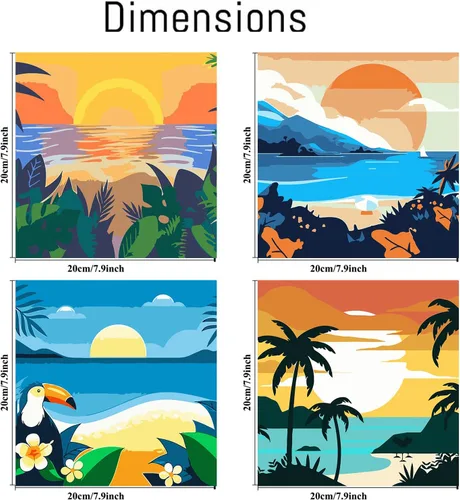 Miniatura 2 de AOSGEDY Paquete de 4 pinturas por números para adultos y niños principiantes, pintura acrílica DIY de paisaje-playa, kit de pintura por números