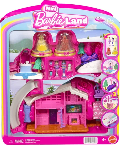 Barbie Mini BarbieLand Paquete Incluyendo 2 Muñecas de Vacaciones, 3 Sets de Juego de Nieve, 3 Otras Muñecas de 1.5 Pulgadas