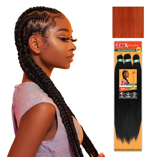 Miniatura 24 de Sensationnel X-Pression - Trenzas prestiradas, 3 unidades, 58 pulgadas, paquete de 1 unidad, 1B