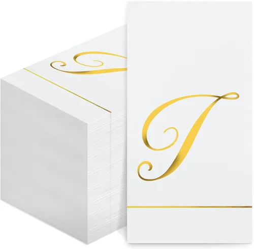 Miniatura 16 de Pasimy 100 servilletas con inicial, servilletas con monograma para invitados, toallas de papel con letras doradas, desechables, elegantes, toallas