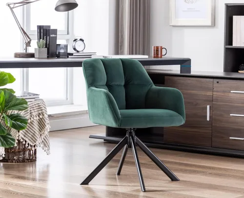 Miniatura 8 de EALSON Silla de escritorio de terciopelo cómoda, silla de tareas de computadora moderna sin ruedas, silla giratoria de acento con respaldo medio