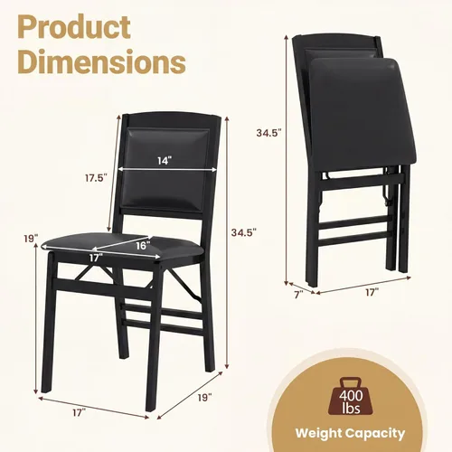 Miniatura 3 de GOFLAME Folding Dining Chairs Set of 2, Faux Leather Upholstered Kitchen Chairs with Padded Seat and Backrest, Solid Wood Foldable Chairs for Living