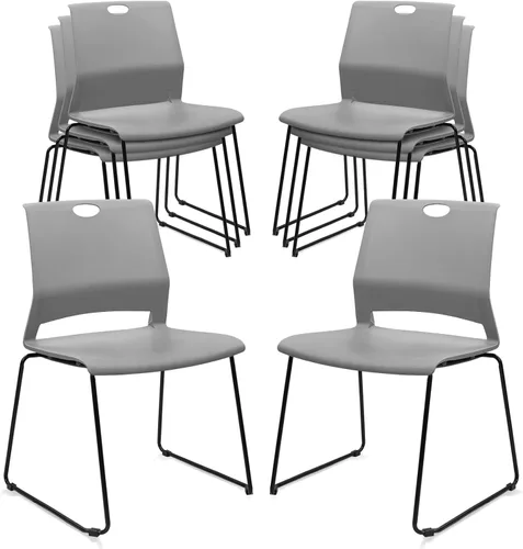 Miniatura 21 de KLASIKA Silla apilable para sala de espera, silla de oficina apilable con soporte lumbar ergonómico y patas de metal, sillas de escritorio