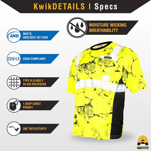 Miniatura 5 de KwikSafety - Charlotte, NC - Camisa de seguridad de manga corta para hombre renacentista [cinta reflectante de espina de pescado] Clase 2 ANSI OSHA