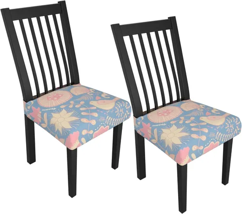 Miniatura 75 de Juego de 4 fundas elásticas para sillas de comedor, fundas para sillas de comedor con estampado floral, fundas para asientos de sillas con estampado