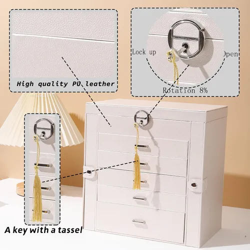Miniatura 2 de BOOVO Joyero para mujer, organizador de joyas grande de 6 capas con espejo, caja de almacenamiento multifunción con cerradura, soporte de accesorios