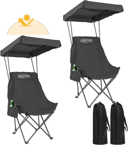 Miniatura 13 de YOUNG WOOD Silla de Camping y Playa Portátil con Toldo de Sombra, Plegable Ligera de Gran Tamaño para Todos, Fácil de Abrir y Cerrar Sin