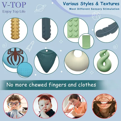 Miniatura 3 de Paquete de 8 collares masticables para niños y adultos, juguetes sensoriales para autismo, TDAH, SPD, masticar, morderse las uñas, juguetes