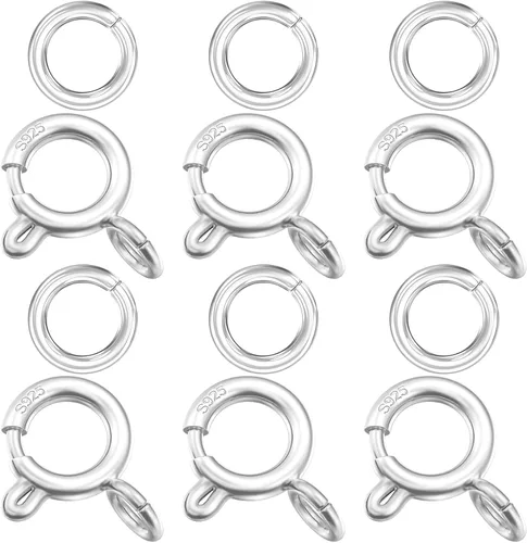 Miniatura 11 de OHINGLT Cierre de anillo de resorte de plata de ley 925 con anillos cerrados, cierre de langosta redondo para pulseras, collares, conectores