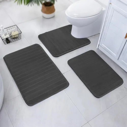 Miniatura 35 de SWEMSTAR Alfombra de baño de espuma viscoelástica con alfombra de inodoro, tapete de baño absorbente de agua para suelo de baño, antideslizante