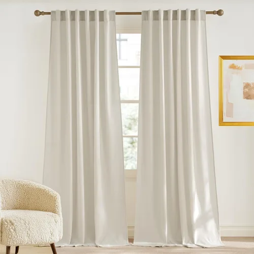 Miniatura 11 de NICETOWN Cortinas de lino grueso para dormitorio, privacidad añadida, bolsillo para barra y pestaña trasera, no se transparentan, mezcla de lino