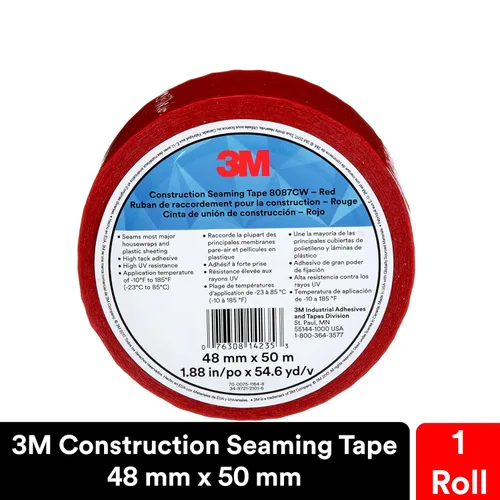 Miniatura 4 de 3M Cinta de Costura para Construcción 8087CW, 1 Rollo, Roja, 48 mm x 50 m, Cinta de Revestimiento para Costura, Empalme, Sellado y Reparación de Rojo