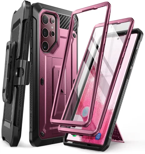 SUPCASE Funda para Samsung Galaxy S22 Ultra con soporte, [Unicorn Beetle Pro] [2 marcos frontales] [Protector de pantalla integrado y clip para