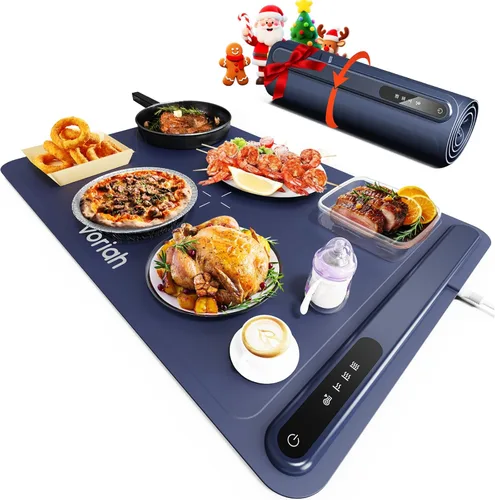 Miniatura 10 de Esterilla de calentamiento para alimentos, bandeja de calentamiento eléctrica Voriah con 3 ajustes de temperatura y apagado automático, calentador