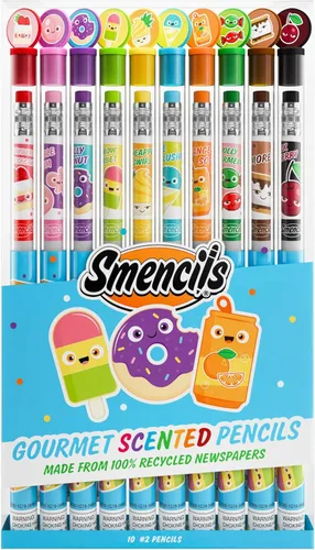 Miniatura 2 de Smencils - Lápices patentados de grafito perfumado gourmet HB #2 hechos de periódicos reciclados, 10 unidades, regalos para niños, suministros