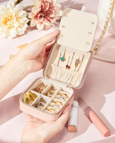 Miniatura 8 de Enthralite Joyero de viaje personalizado, artículos esenciales de viaje para mujeres, organizador de viaje pequeño, joyero para collares, aretes