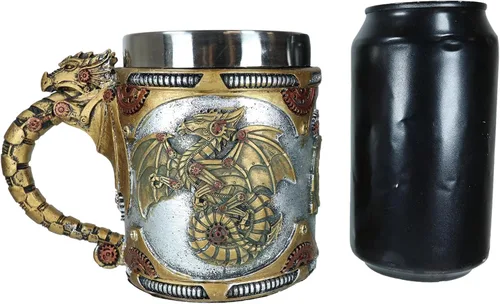 Miniatura 8 de Ebros Gift Fantasía Golden Steampunk Cyborg Dragón robótico en viaje a la luna Cerveza Stein Tankard Taza de café Calabozos y Dragones Victoriano