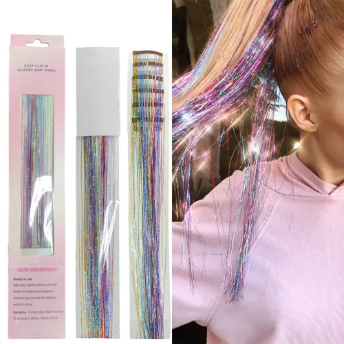 Miniatura 14 de Kit de oropel para el cabello, 18 colores de 48 pulgadas, extensiones de cabello de oropel de hadas resistentes al calor con herramientas, CC