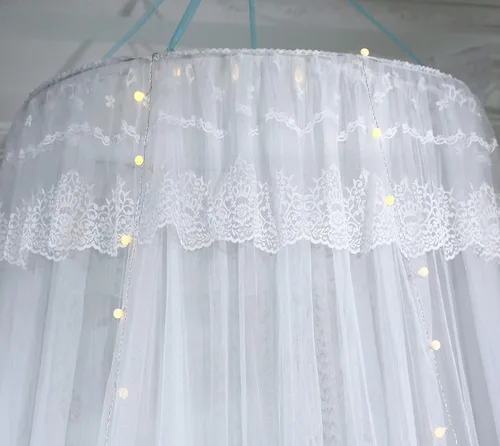 Miniatura 3 de Mengersi - Tela mosquitera en dosel con luces led en forma de estrella para cama individual, matrimonial, queen y king. Cama de niña princesa Azul