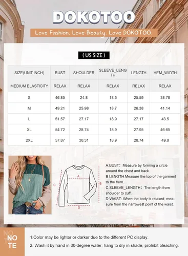 Miniatura 6 de Dokotoo Camisas de manga larga con cuello redondo y bloque de color para mujer, a la moda 2024