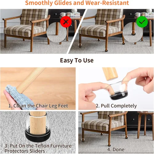 Miniatura 6 de Deslizadores de silla para suelos alfombrados, 16 piezas deslizantes redondos para muebles, protectores de patas de silla para alfombra, hacen que