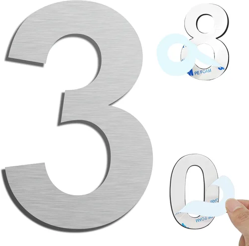 Miniatura 22 de Números de casa autoadhesivos – Números de puerta de acero inoxidable de 6 pulgadas para exteriores – Número de casa grande y moderno, número