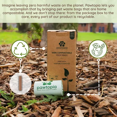 Miniatura 4 de Pawtria Certified Home - Bolsas compostables para excrementos de perro (120), bolsas para excrementos de perros, arena para gatos, almidones