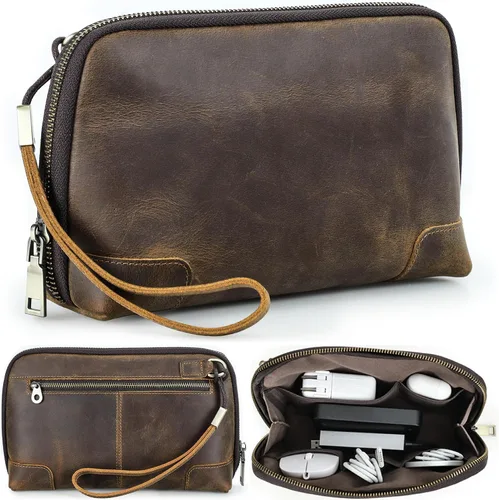 Miniatura 10 de Kit técnico de estuche organizador electrónico, cuero de grano superior hecho a mano, portátil compacto de viaje, accesorios electrónicos de viaje