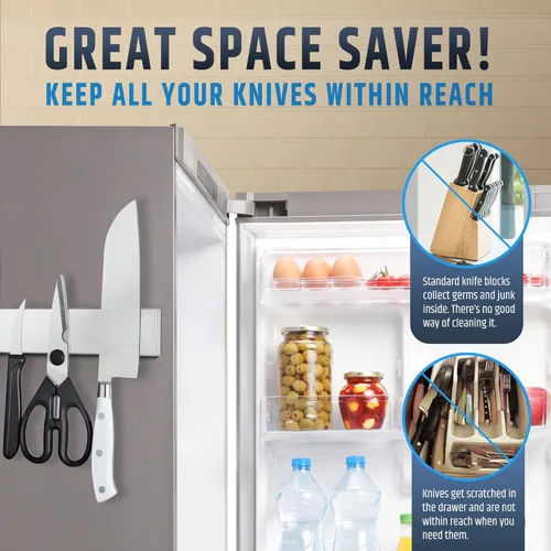 Miniatura 7 de Portacuchillos magnético premium de 12" para refrigerador (imanes resistentes de doble cara) - Tira mejorada para montaje fuerte en la nevera