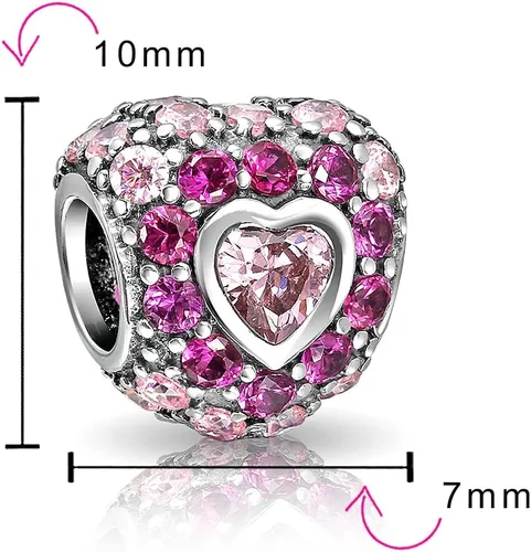 Miniatura 3 de Abalorio de San Valentín personalizado con texto en inglés "Love", diseño de flor de cristal rosa, diseño retro, con forma de corazón, para mujeres