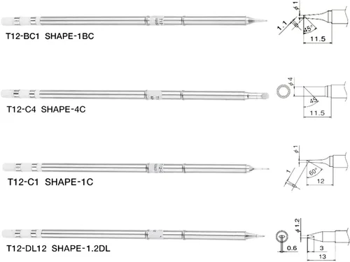Miniatura 2 de Yetaha 4 puntas de soldadura T12, repuesto de herramienta de soldadura para FX-951 FX-952, estación de retrabajo de soldadura Hakko para T12-C4