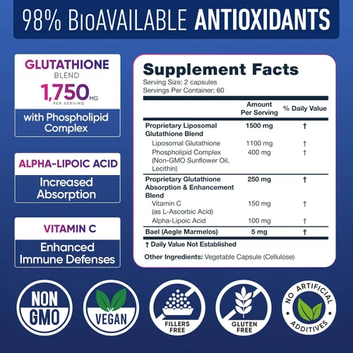 Miniatura 2 de Suplemento de Glutatión Liposomal 1000MG + 750MG - Glutatión Liposomal con VIT C + Complejo Antioxidante de Fosfolípidos - Suplemento