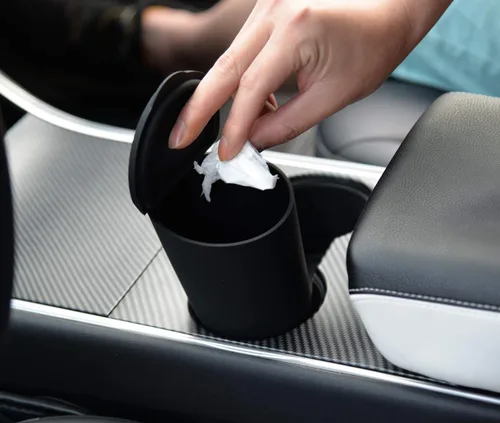 Miniatura 3 de Bote de basura de silicona con tapa – Portavasos para automóvil, hogar, oficina (negro)