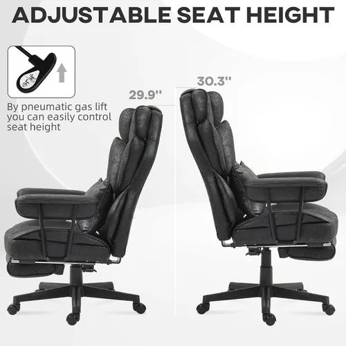 Miniatura 7 de HOMCOM Silla de oficina ejecutiva de masaje con 6 puntos de vibración, silla de oficina grande y alta con calefacción de 400 libras con reposapiés