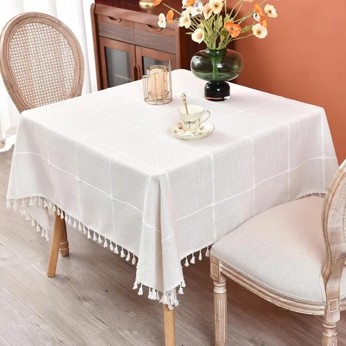 Miniatura 17 de Mantel redondo a cuadros de 36 pulgadas de algodón y lino, mantel redondo grueso, cubierta para mesa de café para casa de campo, cocina, comedor