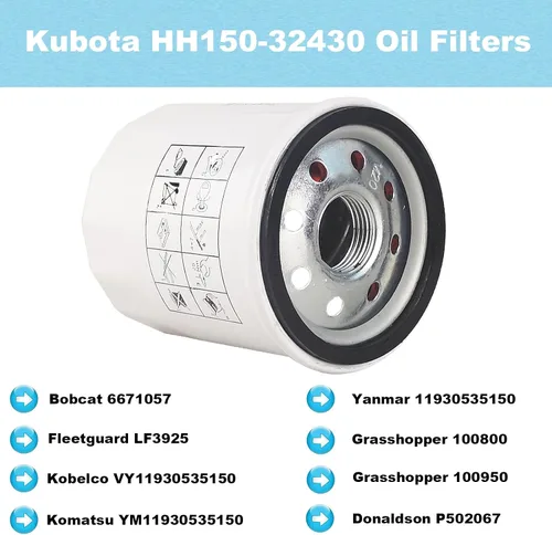 Miniatura 5 de HH150-32430 Filtros de aceite para Kubota D722 D902 WG750 WG752 WG972 Grasshopper 321D 325 325D 329 432 721 721D 725 729 932 Tractores Reemplazar