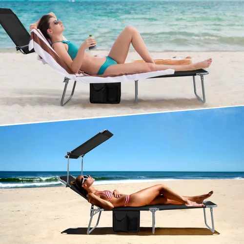 Miniatura 2 de Giantex Silla bronceadora, tumbona de patio con 5 posiciones ajustables, toldo de sombra, bolsillo de almacenamiento, cuna de campamento, sillón