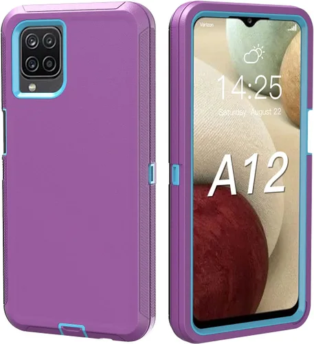 Miniatura 2 de Funda resistente para Samsung Galaxy A12, con clip, a prueba de golpes y caídas, a prueba de polvo, morado y azul cielo