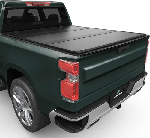 Autosaver88 Cubierta tonneau de polímero reforzado con fibra para caja de camión, rígida, de tres pliegues, caja de 5.8 pies