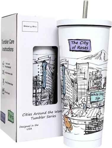 Miniatura 9 de Cities Around the World - Serie de vasos de 25 onzas – Diseñado en los Estados Unidos, vaso aislado al vacío con tapas y pajilla, taza de acero