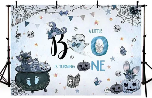 Miniatura 2 de MEHOFOND Fondo espeluznante de 7 x 5 pies para fotografía de primer cumpleaños de Halloween para niño, acuarela azul, Halloween, boo, fiesta