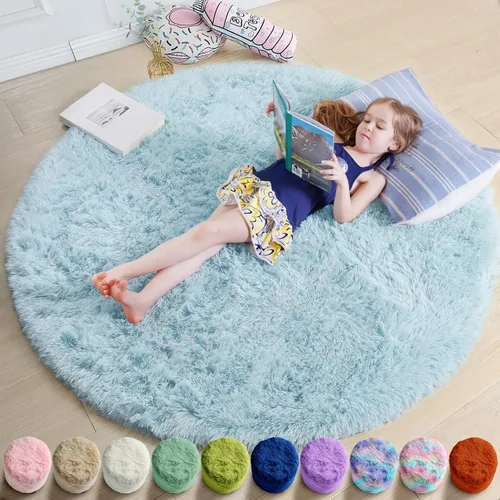 Miniatura 37 de Amdrebio Alfombra Redonda Azul Marino Oscuro de 4 Pies para Habitación de Niños Dormitorio, Alfombras de Área Circulares de Felpa Shag Esponjosa