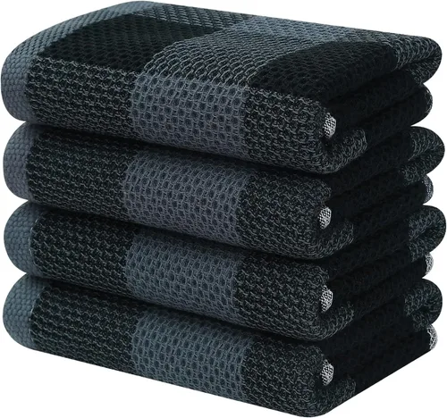 Miniatura 30 de Homaxy Paños de cocina 100% algodón, tejido gofre a cuadros, 12 x 12 pulgadas, toallas para platos súper suaves y absorbentes, de secado rápido