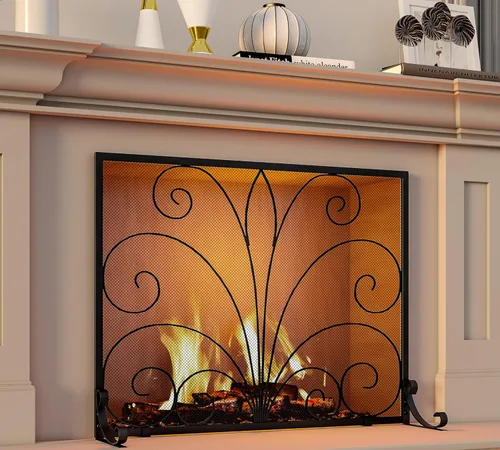 Miniatura 4 de Fire Beauty Pantalla para chimenea, hierro forjado hecho a mano, malla de metal para fuegos de horno, protector de chispas seguro, accesorios