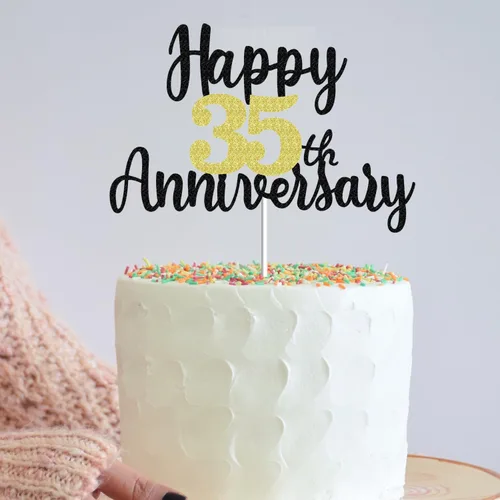 Miniatura 3 de Decoración de pastel con purpurina para el 35 aniversario de 35 años, decoraciones de fiesta de 35 años, decoración de pasteles temáticos de treinta