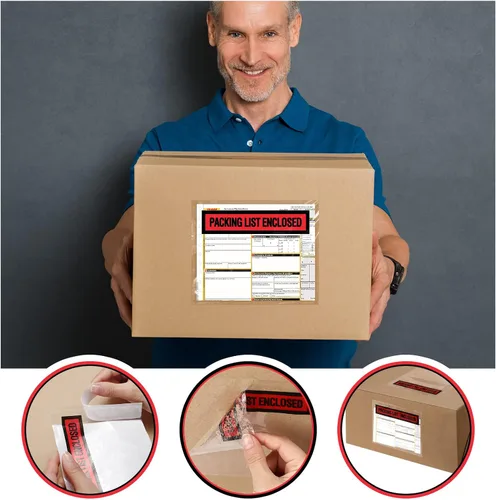 Miniatura 5 de 1000 bolsas para sobres de embalaje, transparentes autoadhesivas, fundas impermeables para listas de embalaje, sobres, bolsillos, carga superior