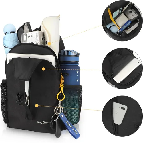 Miniatura 7 de MAYLISACC Bolso bandolera bandolera para hombres y mujeres, mochila con múltiples bolsillos para viajes, senderismo, mochila de pecho con llavero