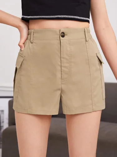 Miniatura 4 de Milumia Pantalones cortos de carga con bolsillo con solapa y botones de cintura alta para niña