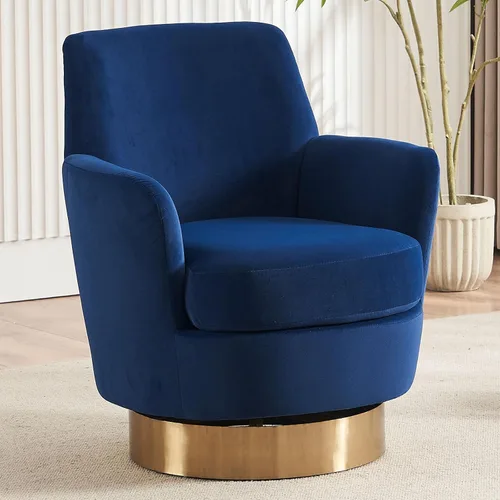 Miniatura 8 de LUCKHAO Silla giratoria de barril, de acento, giratoria, redonda, moderna, tapizada en terciopelo con respaldo alto, sillón de sofá individual, gira